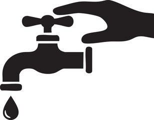 Water Conservation Silhouettes Hand Faucet Dripping Leak Prevention Icon