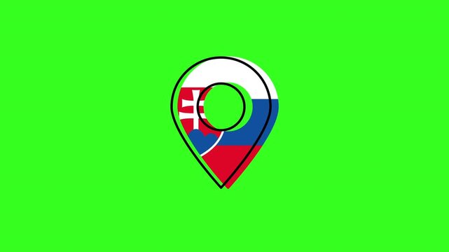 Slovakia flag inside gps pointer icon animation on green screen