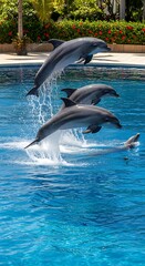 Dolphins Leaping in Harmony - A Symphony of Aquatic Grace.