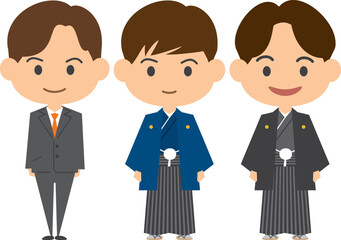 スーツ姿と羽織袴姿の男性のイメージイラスト