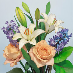 Elegant Floral Arrangement Featuring Lilies Roses And Hyacinths Artwork Style