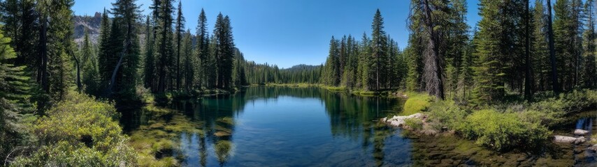 Serene lake reflection forested wilderness hdr panoramic landscape tranquil environment
