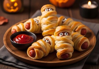 Spooky mummy hot dogs for a halloween party treat