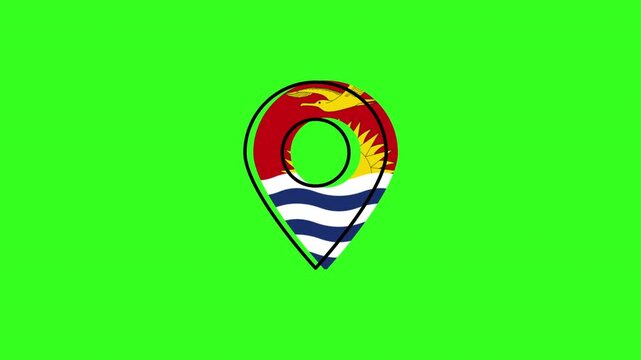 Kiribati flag inside gps pointer icon on green screen