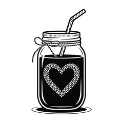 Hand drawn illustration of a mason jar drink with a heart design