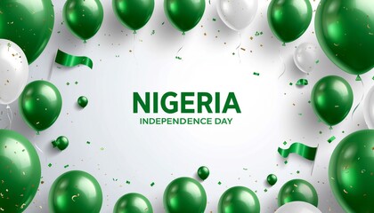 Festive graphic design celebrating Nigeria's Independence Day, featuring balloons and confetti.
