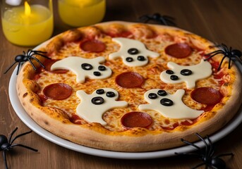 Spooky ghost pepperoni pizza for a fun halloween treat