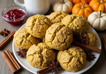 Delicious pumpkin spice cookies with fall decorations