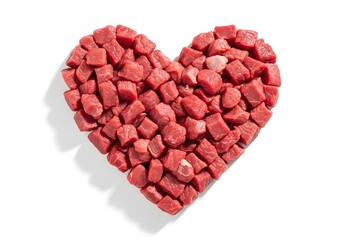 Heart shape made of small red cubes on a white background