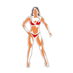 Female bodybuilder posing. Bodybuilding, isolated flat design vector illustration. Full body