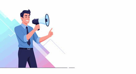 Man With Megaphone Announcing Important Messages and Promotions