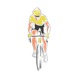 Road cycling illustration, isolated vector drawing. Cyclist in yellow jersey