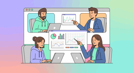 Virtual Meeting For Business Presentation With Data Analysis And Statistics