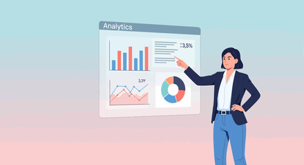 Woman Presenting Data Analysis And Business Performance Metrics Report