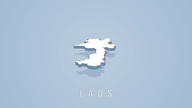 Rotating 3d map of laos isolated on white background
