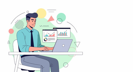 Young Professional Analyzing Financial Data At Modern Desk With Laptop