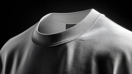 A close-up of a gray sweatshirt collar against a dark background. The fabric appears soft and textured, showcasing its design and stitching details.