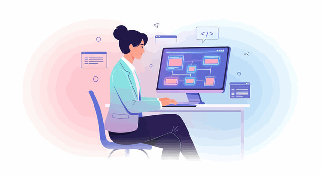 Young Woman Working On Software Interface At Desk - Powered by Adobe