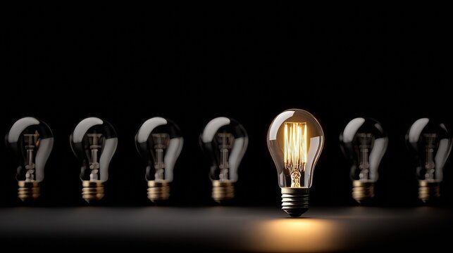 Energy-saving light bulbs symbolizing a business concept of differentiation on black background.