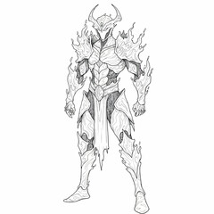 Continuous line drawing of a warrior in armor isolated on white background one line drawing of a warrior in armor with a sword and shield in a fighting stance