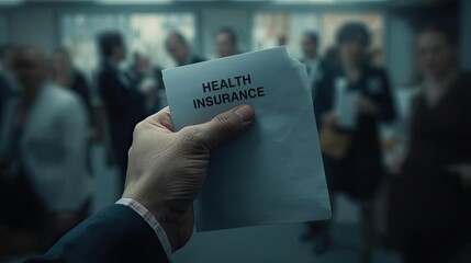 Health insurance distribution event corporate office informative document professional environment close-up view financial security concept