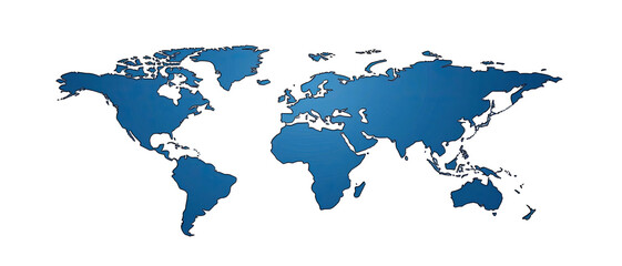 Fototapeta premium Blue world map on black backdrop, continental shapes