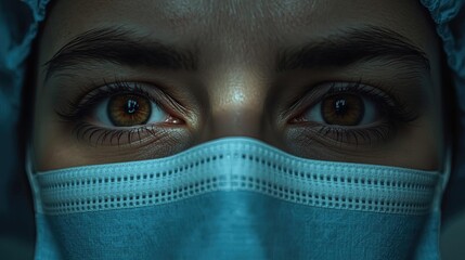 Frontline medical professional assisting in healthcare hospital portrait intense focus close-up resilience