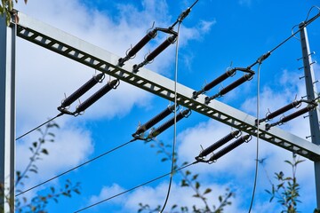 High-voltage transformer station or substation is a central hub in the power grid, electrical...