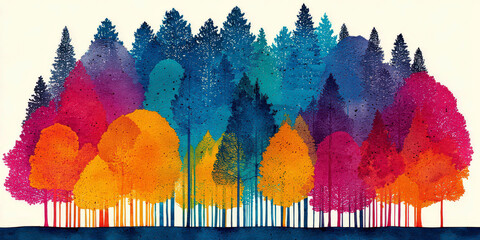 Explosion of Color in Abstract Forest Landscape with Pink Blue and Orange Trees Art