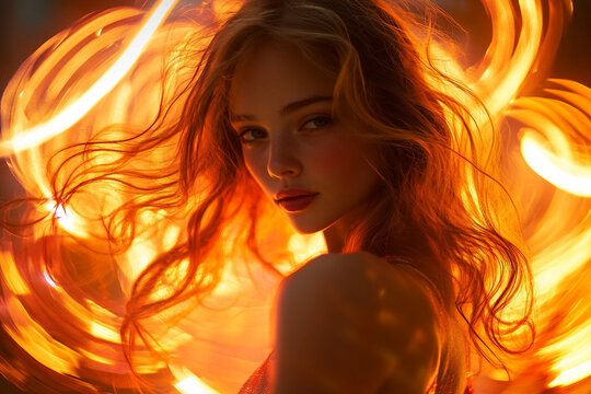 Stunning Performance Dancer In Vibrant Neon Lights Dynamic Choreography And Motion Art Generative AI