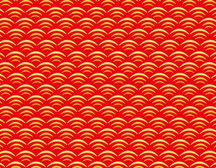 青海波文様　金色の和柄の背景イラスト