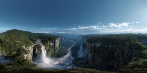Fototapeta premium Majestic waterfall panorama nature landscape hdr viewpoint scenic environment