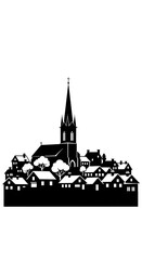 Obraz premium Silhouette of a Village with Church Spire and Houses.