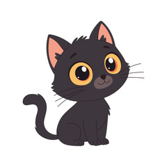 Cute black kitten with big eyes vector Illustration on a white background