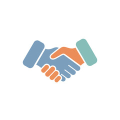 Illustration of a handshake with blue and orange hands.