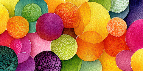 Vibrant Abstract Watercolor Background of Overlapping Textured Circles in a Full Rainbow Palette
