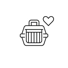 Pet carrier and heart. Safe travel with animals. Pixel perfect, editable stroke vector icon