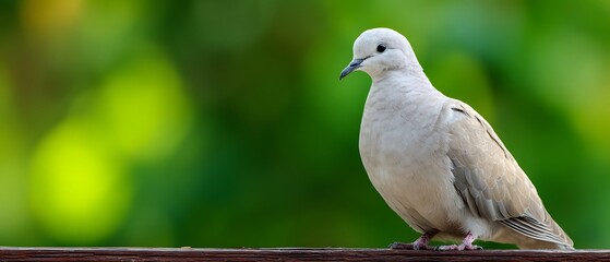 Peaceful collared dove with green bokeh outdoor scene  
