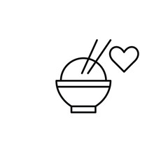 Steamed rice cup and chopsticks. Favorite delivery dishes, asian cuisine takeaway and home cooking. Pixel perfect, editable stroke vector icon