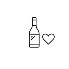 Wine bottle and heart. Quality drinks, approved alcohol. Customer favorites. Pixel perfect, editable stroke vector icon