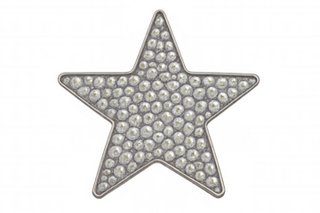 Glittering star shape with silver frame, filled with sparkling rhinestones, offering a luxurious design on transparent background