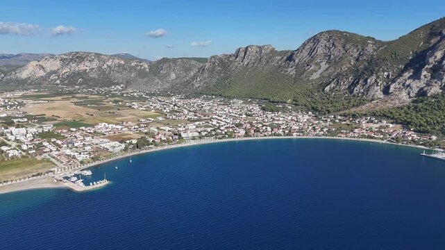 Aerial View of Oren Coastline and Marina in Milas, Turkey