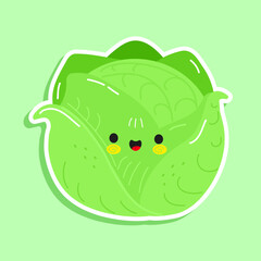 Cute kawaii cabbage vegetable sticker smiling happy