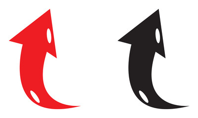 Black and Red curve  doodle arrow icon. Pointing doodle arrow. Vector eps 10