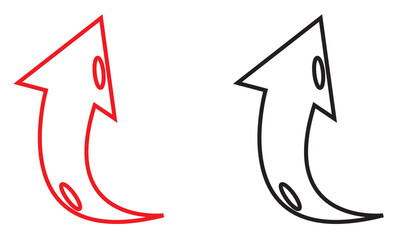 Black and Red curve  doodle arrow icon. Pointing doodle arrow. Vector eps 10