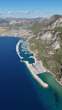 Aerial View of Oren Coastline and Marina in Milas, Turkey