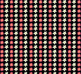 Fototapeta premium Charming repeating pattern of minimalist pink and white flowers arranged in a neat grid on a dark background, a simple floral design (pattern 65)