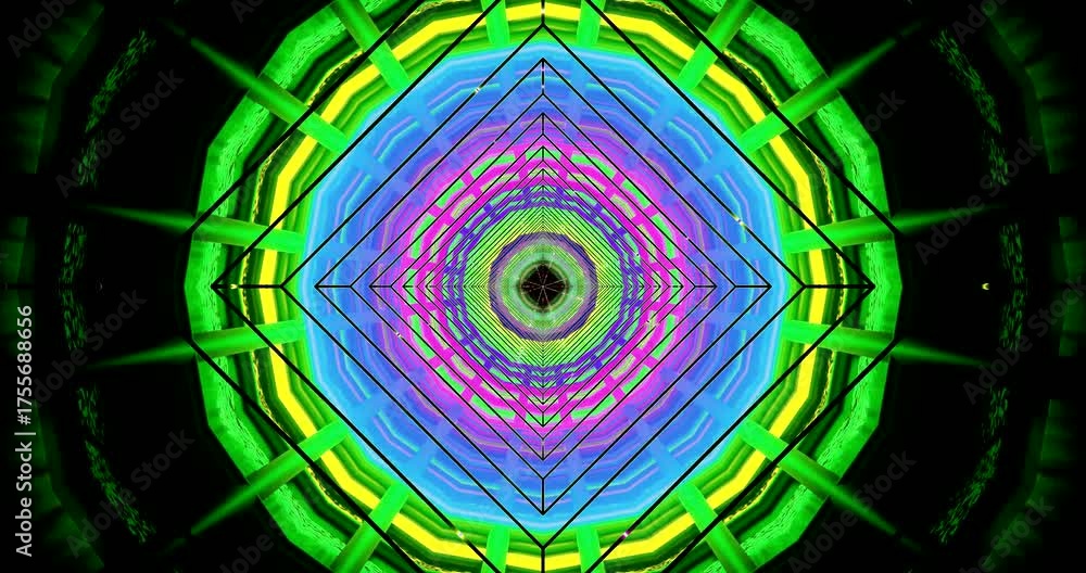 Wall mural a mesmerizing tunnel video loop features vivid green and purple patterns that seamlessly transition,