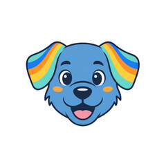 Obraz premium Cute cartoon blue dog with rainbow ears and happy expression 