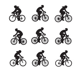 Obraz premium Silhouette Cyclists Dynamic Vector Illustration of Bicycle Riders in Various Poses and Styles for Sport and Recreation Concepts